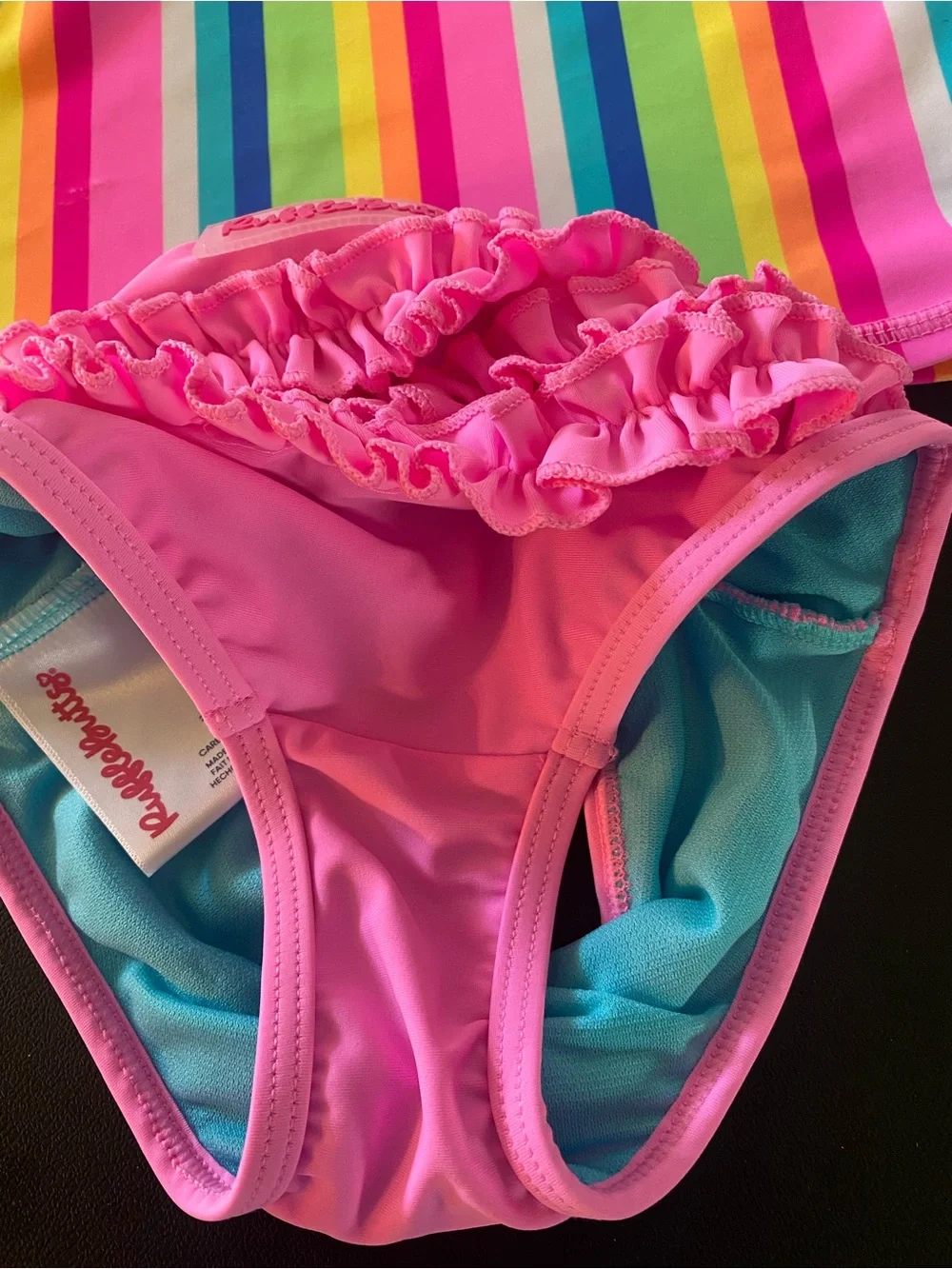 Ruffle Butts Girls Rash Guard 2 Piece Swimsuit Set Pink Ruffle Size 5 UPF 50+